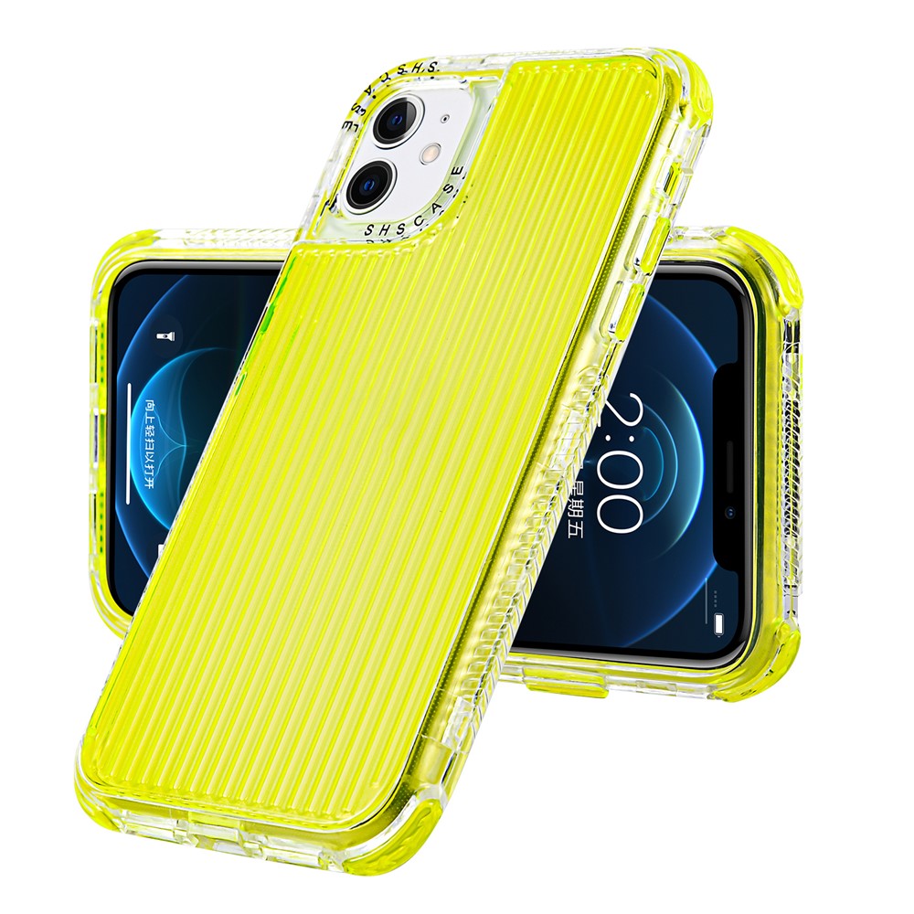 Transparent Lines Texture PC+TPU Hybrid Phone Protective Cases Cover for iPhone 12 - Yellow-2