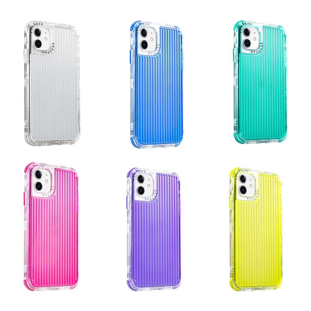 Transparent Lines Texture PC+TPU Hybrid Phone Protective Cases Cover for iPhone 12 - Yellow-5