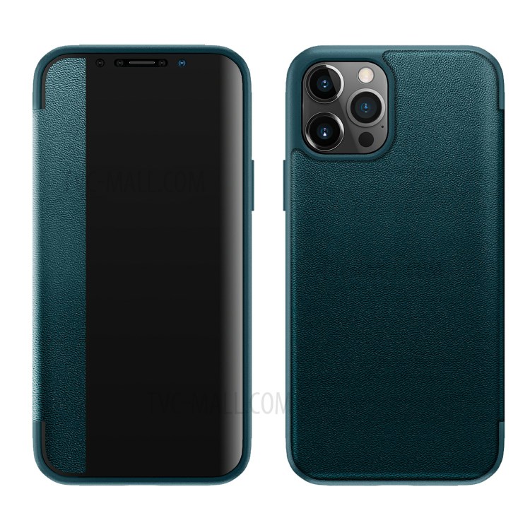 Funda Protectora De Cuero Anti-gota De Estilo Elegante Para IPhone 12 Pro Max - Verde Negruzco-1