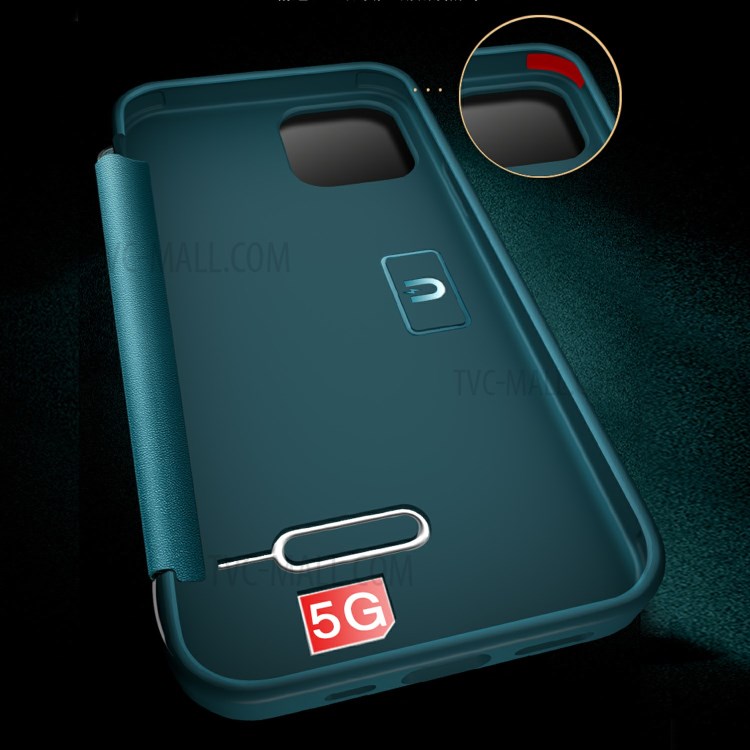 Funda Protectora De Cuero Anti-gota De Estilo Elegante Para IPhone 12 Pro Max - Verde Negruzco-3
