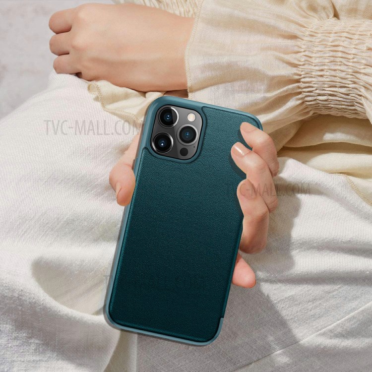 Funda Protectora De Cuero Anti-gota De Estilo Elegante Para IPhone 12 Pro Max - Verde Negruzco-5
