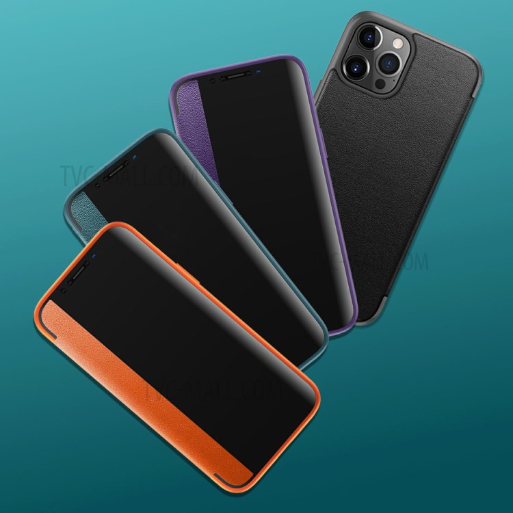 Funda Protectora De Cuero Anti-gota De Estilo Elegante Para IPhone 12 Pro Max - Verde Negruzco-7