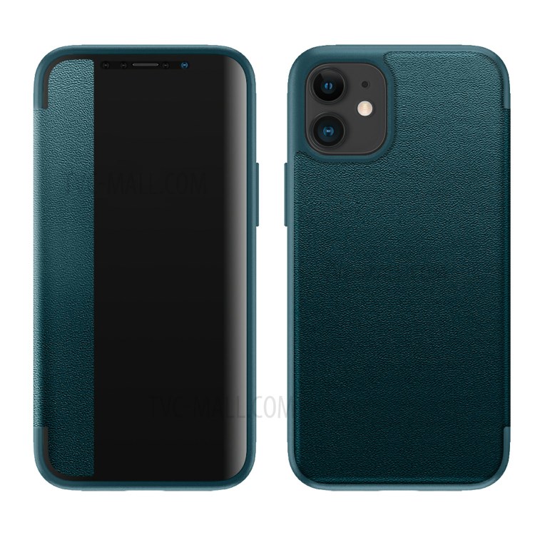 Funda De Cuero De Folio Anti-gota De Estilo Elegante Para IPhone 12 Mini Protección De Protección De Cuerpo Completo - Verde Negruzco-1
