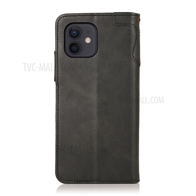 Caja De Cuero A Prueba De Golpes De Khazneh Para IPhone 12 Mini Wallet Stand Phone Funda Con Correa Práctica - Negro-7