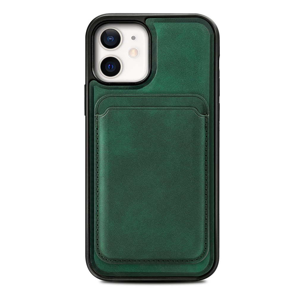 Vintage Texture Magnetic Suction Hybrid Case for iPhone 12 mini Phone Cover with Card Holder - Green-1