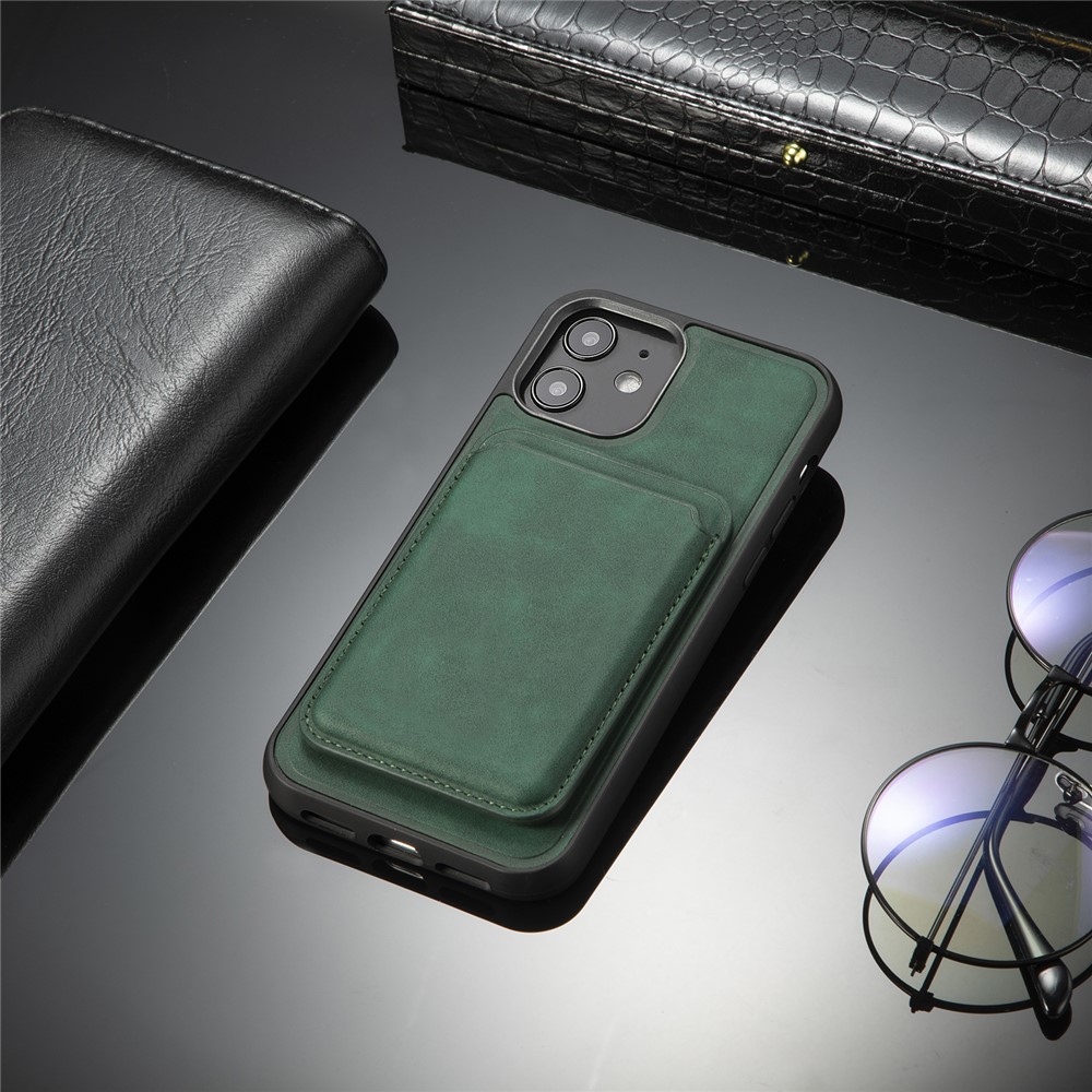 Vintage Texture Magnetic Suction Hybrid Case for iPhone 12 mini Phone Cover with Card Holder - Green-10
