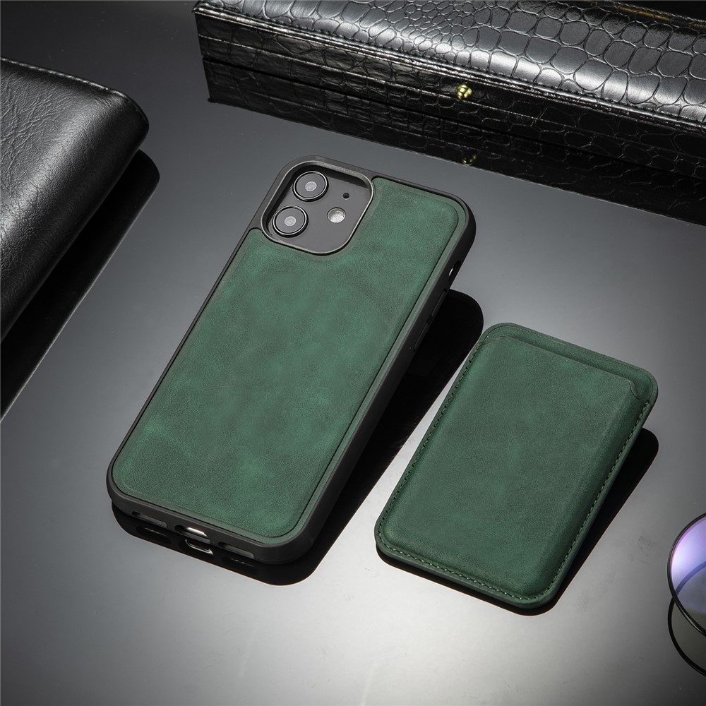 Vintage Texture Magnetic Suction Hybrid Case for iPhone 12 mini Phone Cover with Card Holder - Green-11