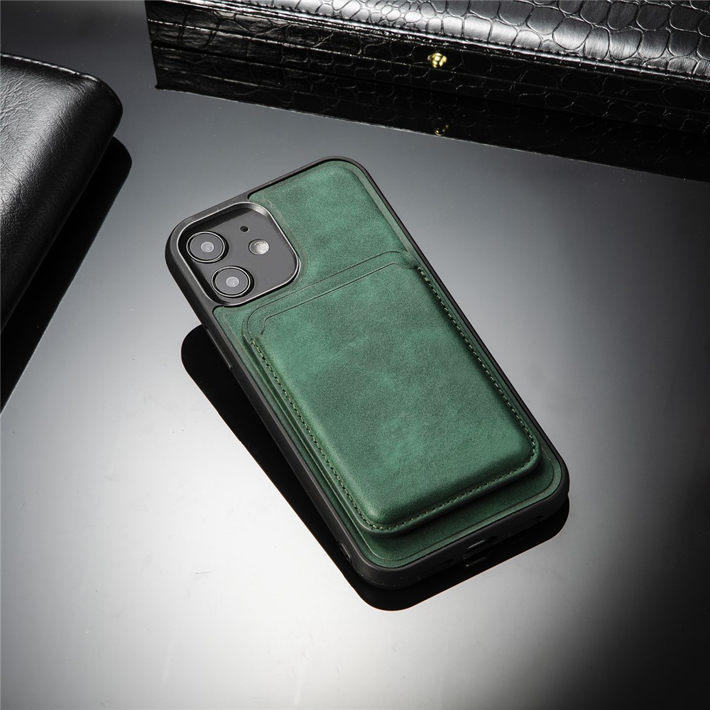 Vintage Texture Magnetic Suction Hybrid Case for iPhone 12 mini Phone Cover with Card Holder - Green-12
