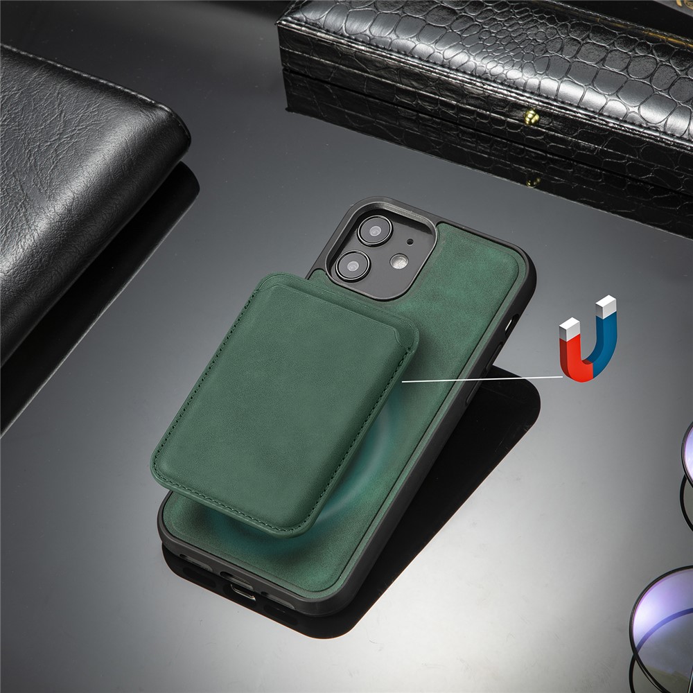 Vintage Texture Magnetic Suction Hybrid Case for iPhone 12 mini Phone Cover with Card Holder - Green-13