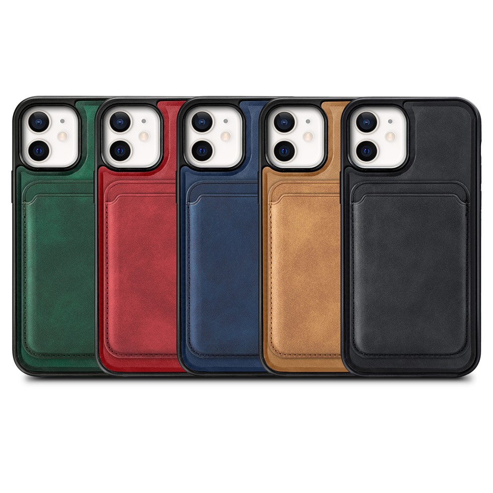 Vintage Texture Magnetic Suction Hybrid Case for iPhone 12 mini Phone Cover with Card Holder - Green-14