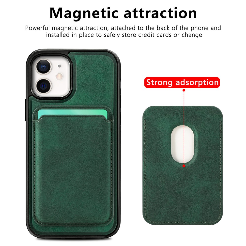 Vintage Texture Magnetic Suction Hybrid Case for iPhone 12 mini Phone Cover with Card Holder - Green-2