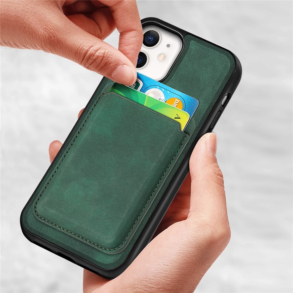 Vintage Texture Magnetic Suction Hybrid Case for iPhone 12 mini Phone Cover with Card Holder - Green-3