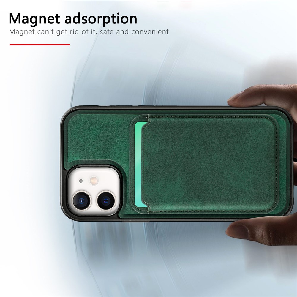 Vintage Texture Magnetic Suction Hybrid Case for iPhone 12 mini Phone Cover with Card Holder - Green-4