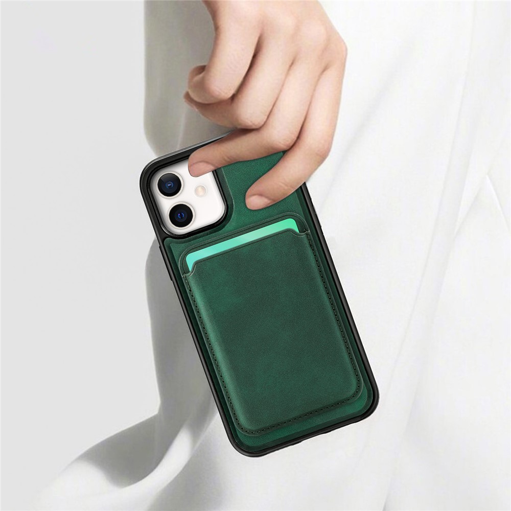 Vintage Texture Magnetic Suction Hybrid Case for iPhone 12 mini Phone Cover with Card Holder - Green-5
