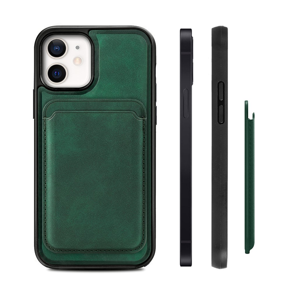 Vintage Texture Magnetic Suction Hybrid Case for iPhone 12 mini Phone Cover with Card Holder - Green-6