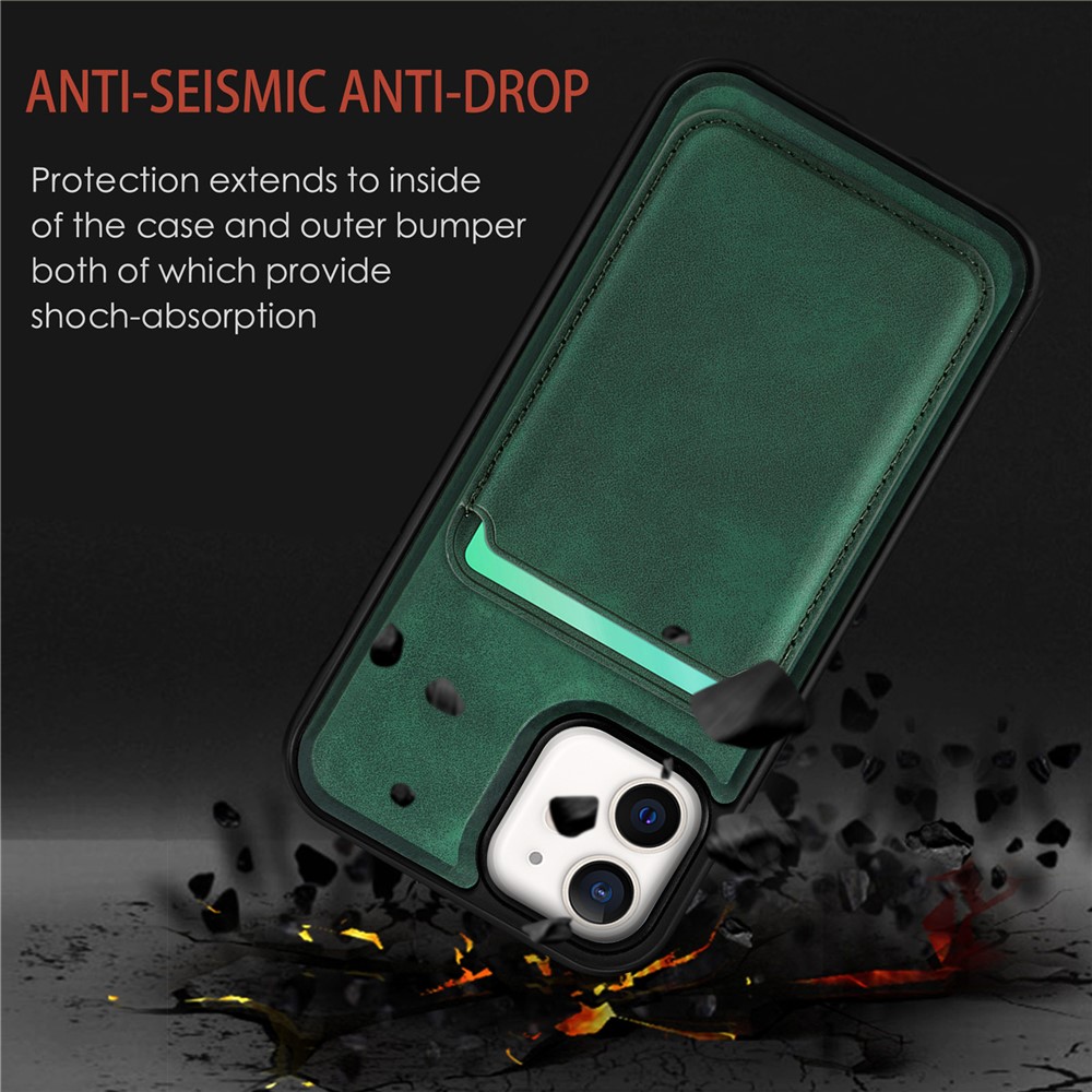 Vintage Texture Magnetic Suction Hybrid Case for iPhone 12 mini Phone Cover with Card Holder - Green-7