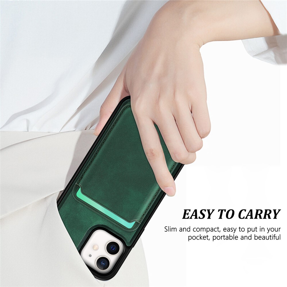 Vintage Texture Magnetic Suction Hybrid Case for iPhone 12 mini Phone Cover with Card Holder - Green-8