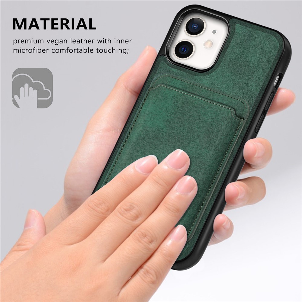 Vintage Texture Magnetic Suction Hybrid Case for iPhone 12 mini Phone Cover with Card Holder - Green-9