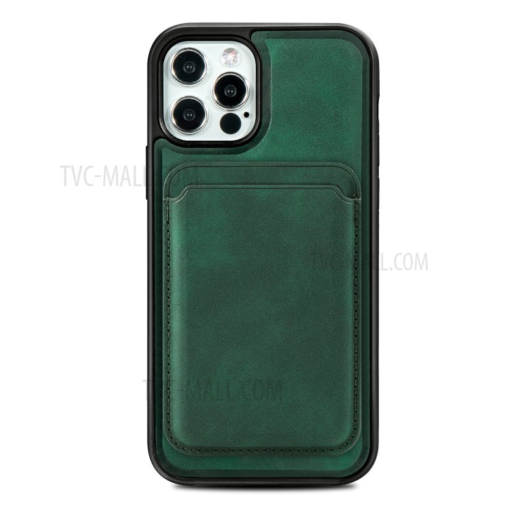 Vintage Texture Magnetic Suction Hybrid Phone Case with Card Holder for iPhone 12/12 Pro - Green-1