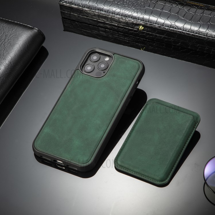 Vintage Texture Magnetic Suction Hybrid Phone Case with Card Holder for iPhone 12/12 Pro - Green-11