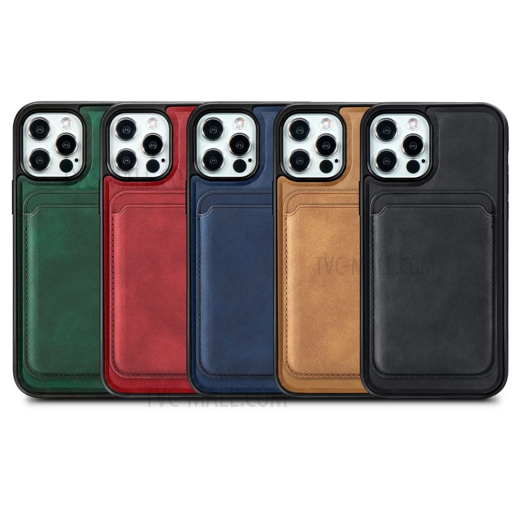 Vintage Texture Magnetic Suction Hybrid Phone Case with Card Holder for iPhone 12/12 Pro - Green-14