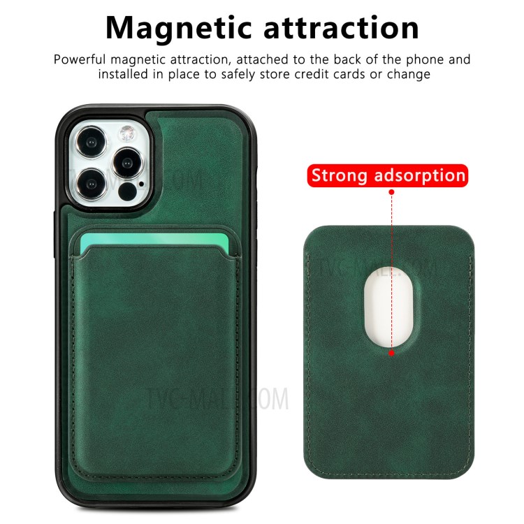 Vintage Texture Magnetic Suction Hybrid Phone Case with Card Holder for iPhone 12/12 Pro - Green-2