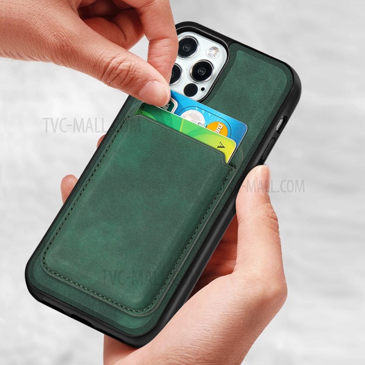 Vintage Texture Magnetic Suction Hybrid Phone Case with Card Holder for iPhone 12/12 Pro - Green-3