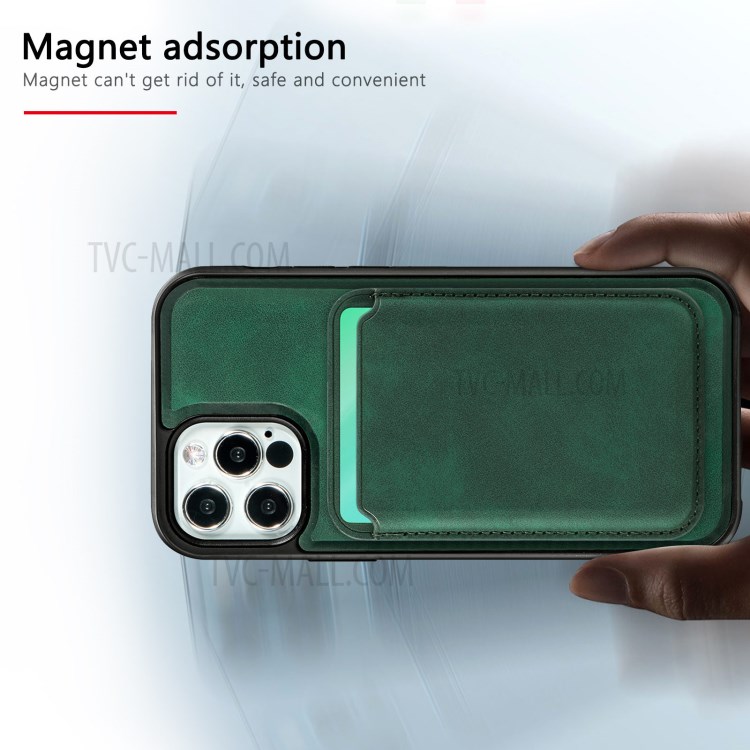 Vintage Texture Magnetic Suction Hybrid Phone Case with Card Holder for iPhone 12/12 Pro - Green-4
