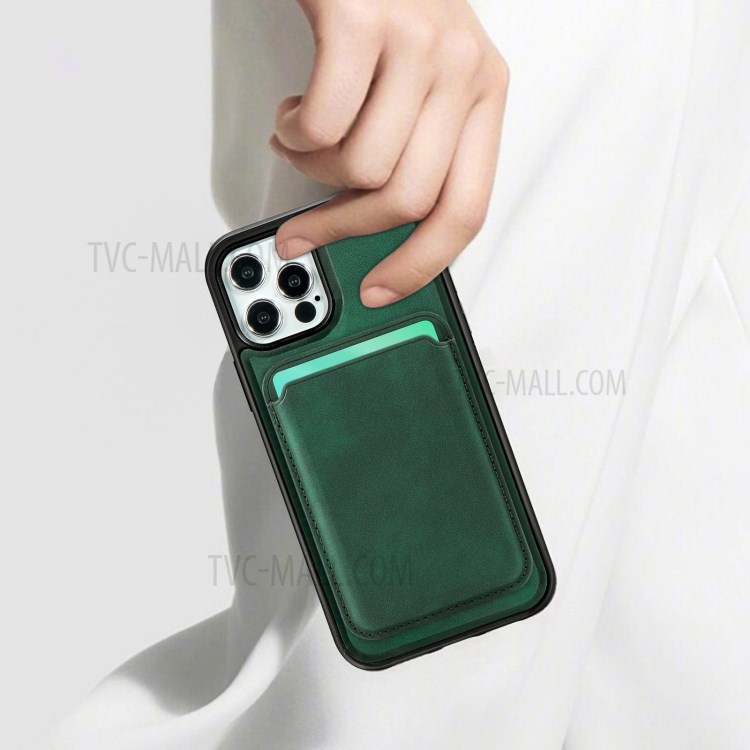 Vintage Texture Magnetic Suction Hybrid Phone Case with Card Holder for iPhone 12/12 Pro - Green-5