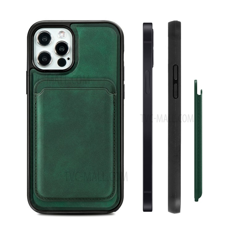 Vintage Texture Magnetic Suction Hybrid Phone Case with Card Holder for iPhone 12/12 Pro - Green-6