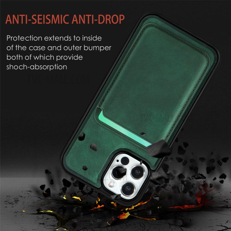 Vintage Texture Magnetic Suction Hybrid Phone Case with Card Holder for iPhone 12/12 Pro - Green-7