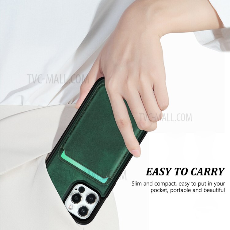 Vintage Texture Magnetic Suction Hybrid Phone Case with Card Holder for iPhone 12/12 Pro - Green-8