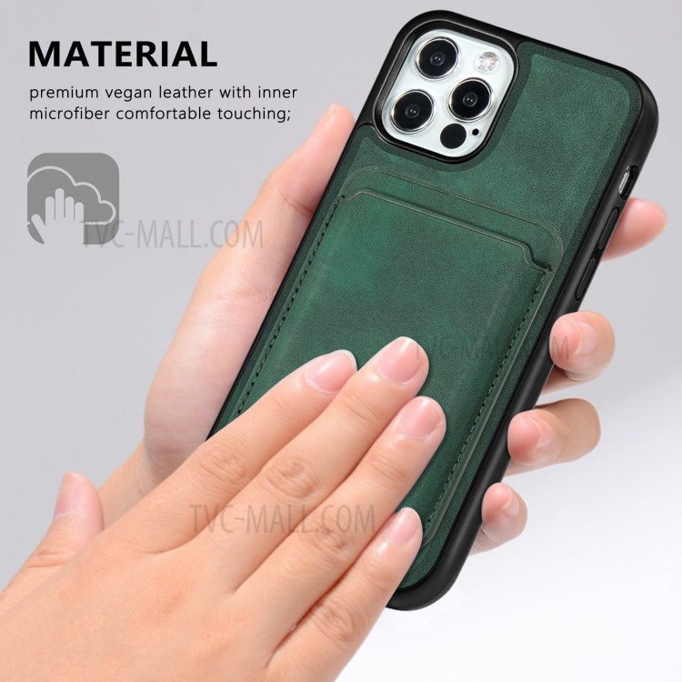 Vintage Texture Magnetic Suction Hybrid Phone Case with Card Holder for iPhone 12/12 Pro - Green-9