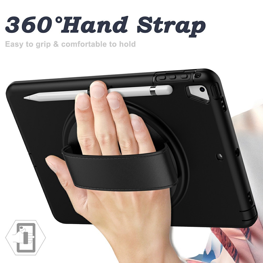360 ° Schwenkschlag PC TPU Protector Case Mit Stiftschlitz Handgurt Für IPad 9,7 Zoll (2018) (2017) / Pro 9,7 Zoll (2016) / Air 2 / Air (2013) - Schwarz-12