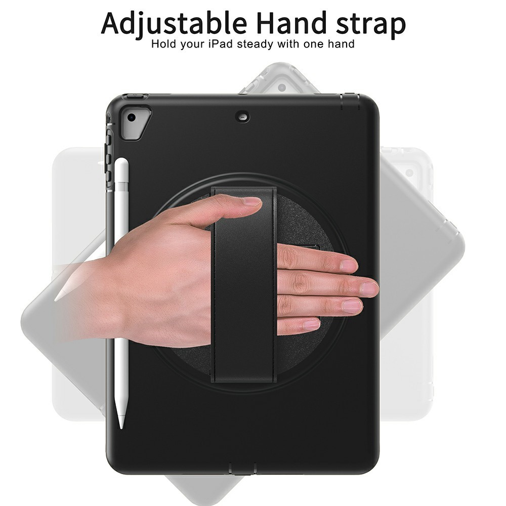 360 ° Schwenkschlag PC TPU Protector Case Mit Stiftschlitz Handgurt Für IPad 9,7 Zoll (2018) (2017) / Pro 9,7 Zoll (2016) / Air 2 / Air (2013) - Schwarz-15