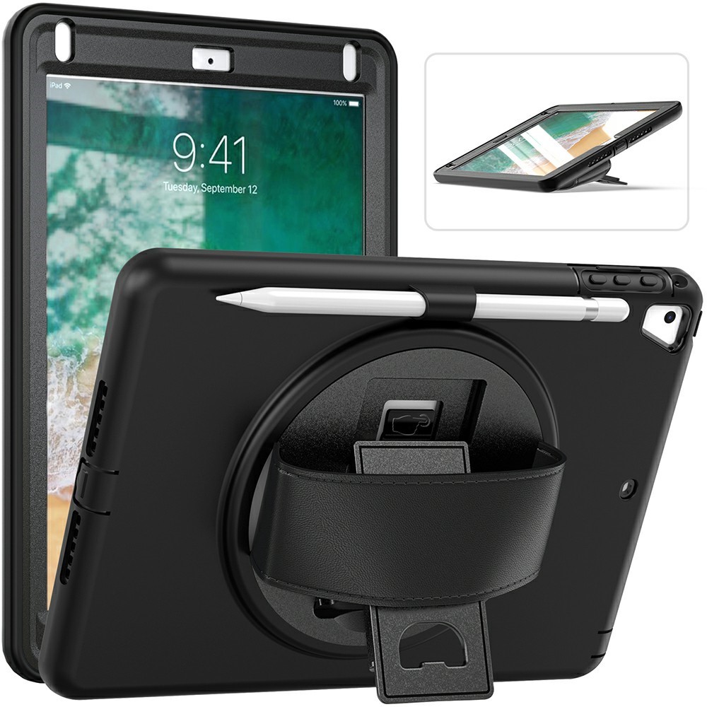 360 ° Schwenkschlag PC TPU Protector Case Mit Stiftschlitz Handgurt Für IPad 9,7 Zoll (2018) (2017) / Pro 9,7 Zoll (2016) / Air 2 / Air (2013) - Schwarz-18