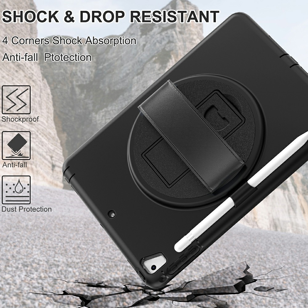 360 ° Schwenkschlag PC TPU Protector Case Mit Stiftschlitz Handgurt Für IPad 9,7 Zoll (2018) (2017) / Pro 9,7 Zoll (2016) / Air 2 / Air (2013) - Schwarz-4