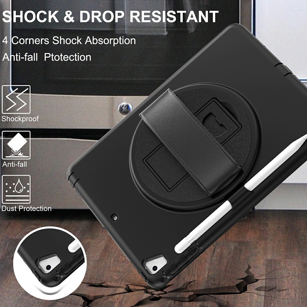 360 ° Schwenkschlag PC TPU Protector Case Mit Stiftschlitz Handgurt Für IPad 9,7 Zoll (2018) (2017) / Pro 9,7 Zoll (2016) / Air 2 / Air (2013) - Schwarz-5
