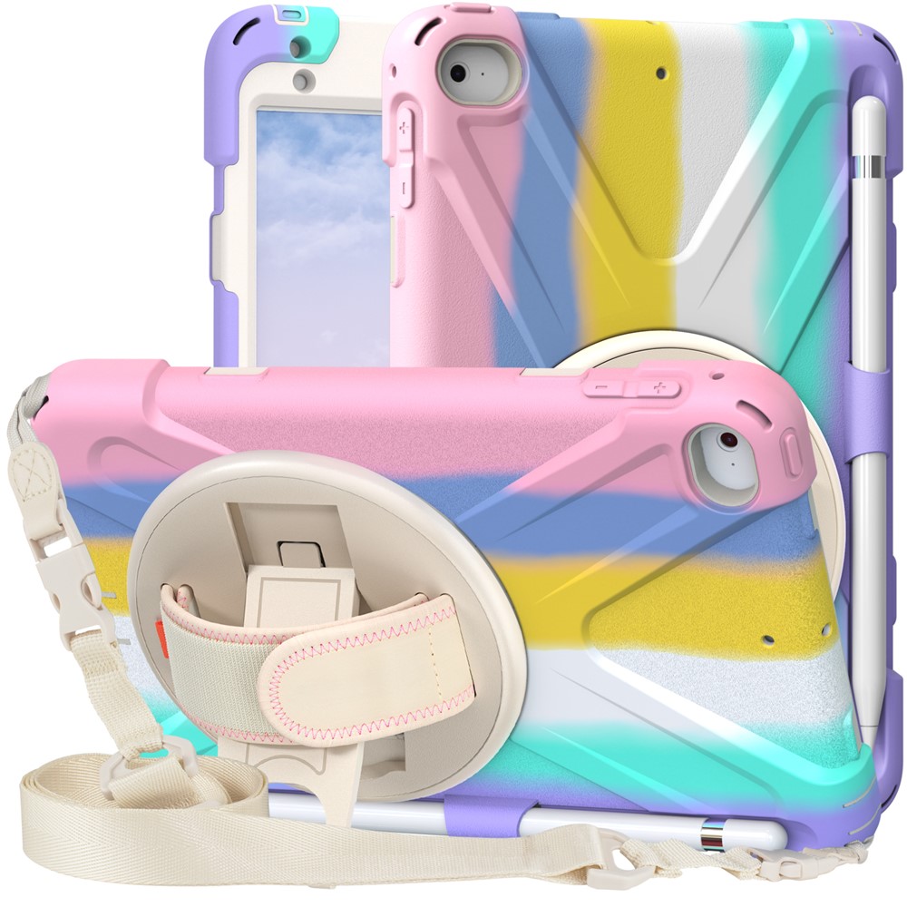 Revolving Kickstand Design Tablet Cover + Strap with Colorful Rainbow Pattern Design for iPad mini 4/(2019) 7.9 inch - Colorful/Pink-1