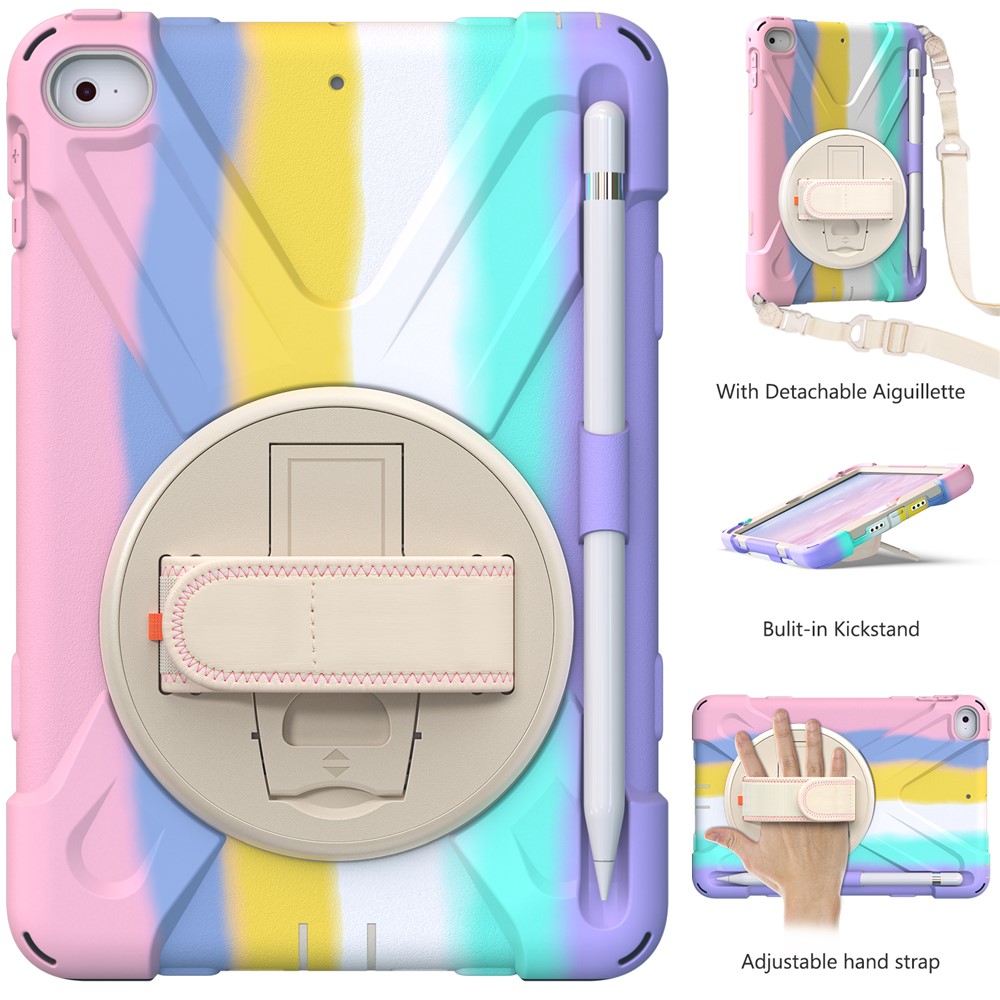 Revolving Kickstand Design Tablet Cover + Strap with Colorful Rainbow Pattern Design for iPad mini 4/(2019) 7.9 inch - Colorful/Pink-2