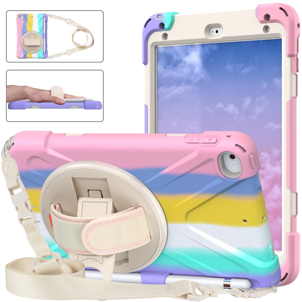 Revolving Kickstand Design Tablet Cover + Strap with Colorful Rainbow Pattern Design for iPad mini 4/(2019) 7.9 inch - Colorful/Pink-3