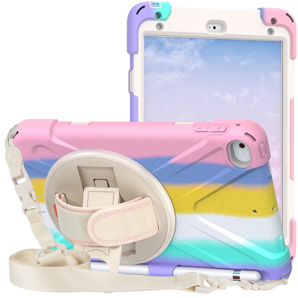 Revolving Kickstand Design Tablet Cover + Strap with Colorful Rainbow Pattern Design for iPad mini 4/(2019) 7.9 inch - Colorful/Pink-5