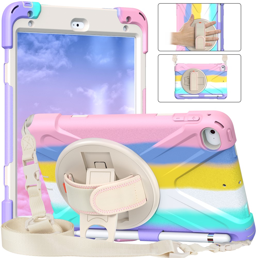 Revolving Kickstand Design Tablet Cover + Strap with Colorful Rainbow Pattern Design for iPad mini 4/(2019) 7.9 inch - Colorful/Pink-6
