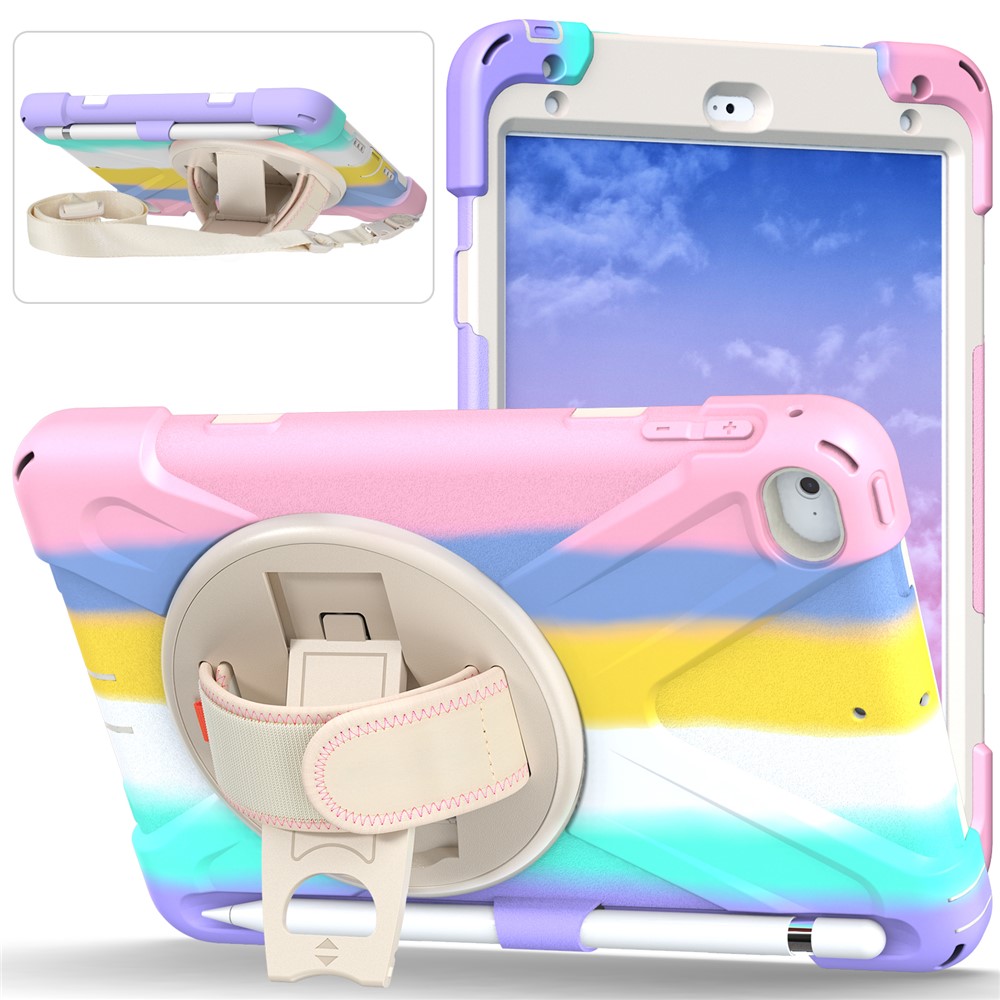 Revolving Kickstand Design Tablet Cover + Strap with Colorful Rainbow Pattern Design for iPad mini 4/(2019) 7.9 inch - Colorful/Pink-8