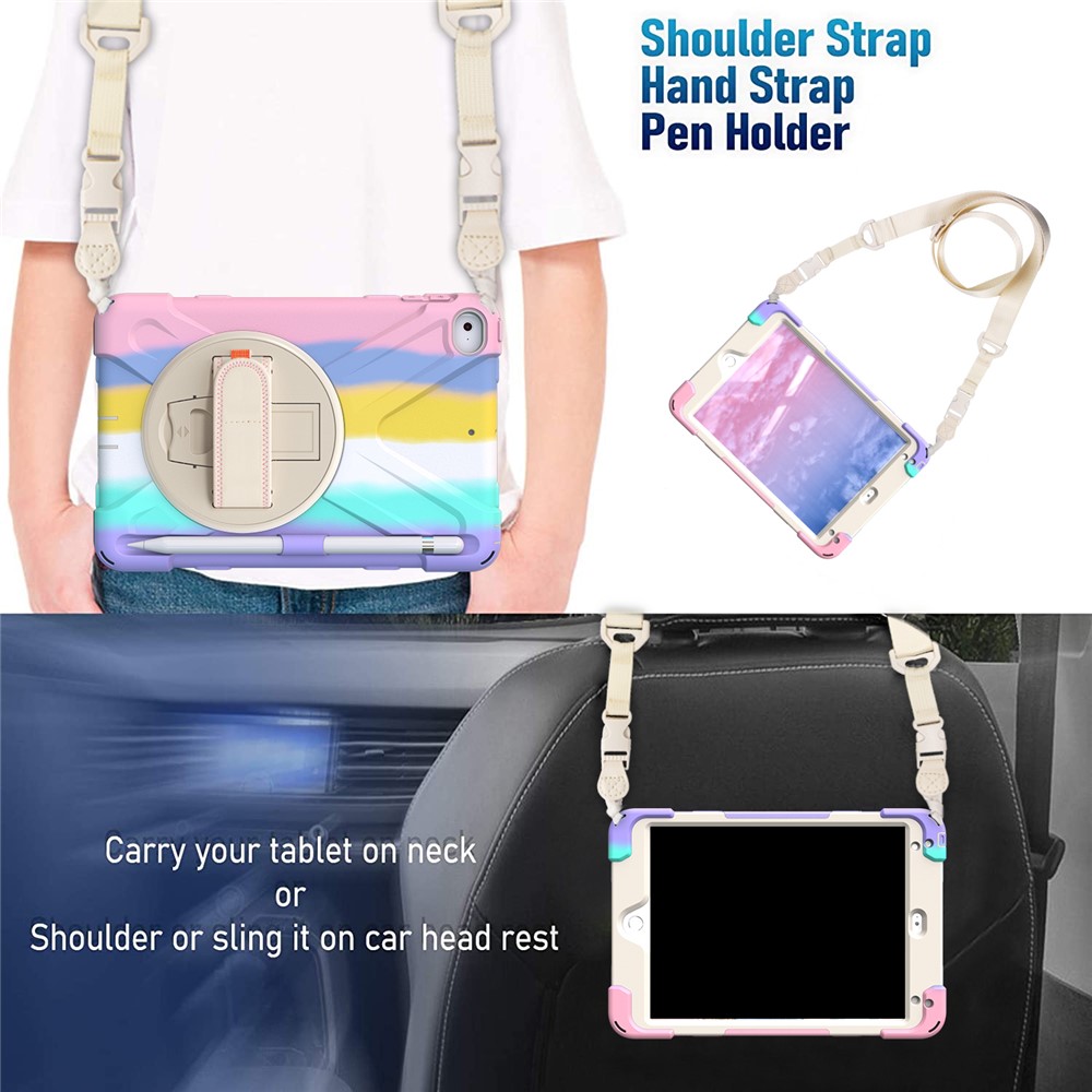 Revolving Kickstand Design Tablet Cover + Strap with Colorful Rainbow Pattern Design for iPad mini 4/(2019) 7.9 inch - Colorful/Pink-9