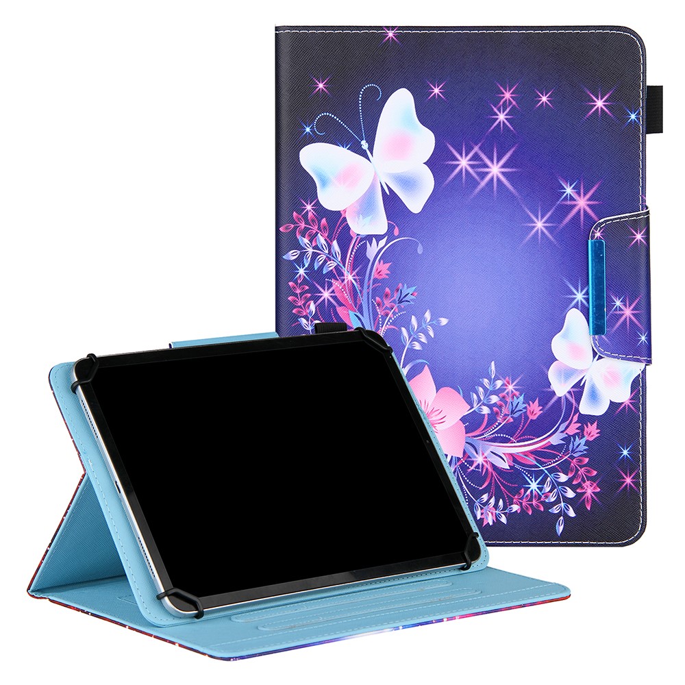 Cross Texture Pattern Printing Universal Leather Tablet Case for 8-inch Tablets - Butterfly and Flower-1