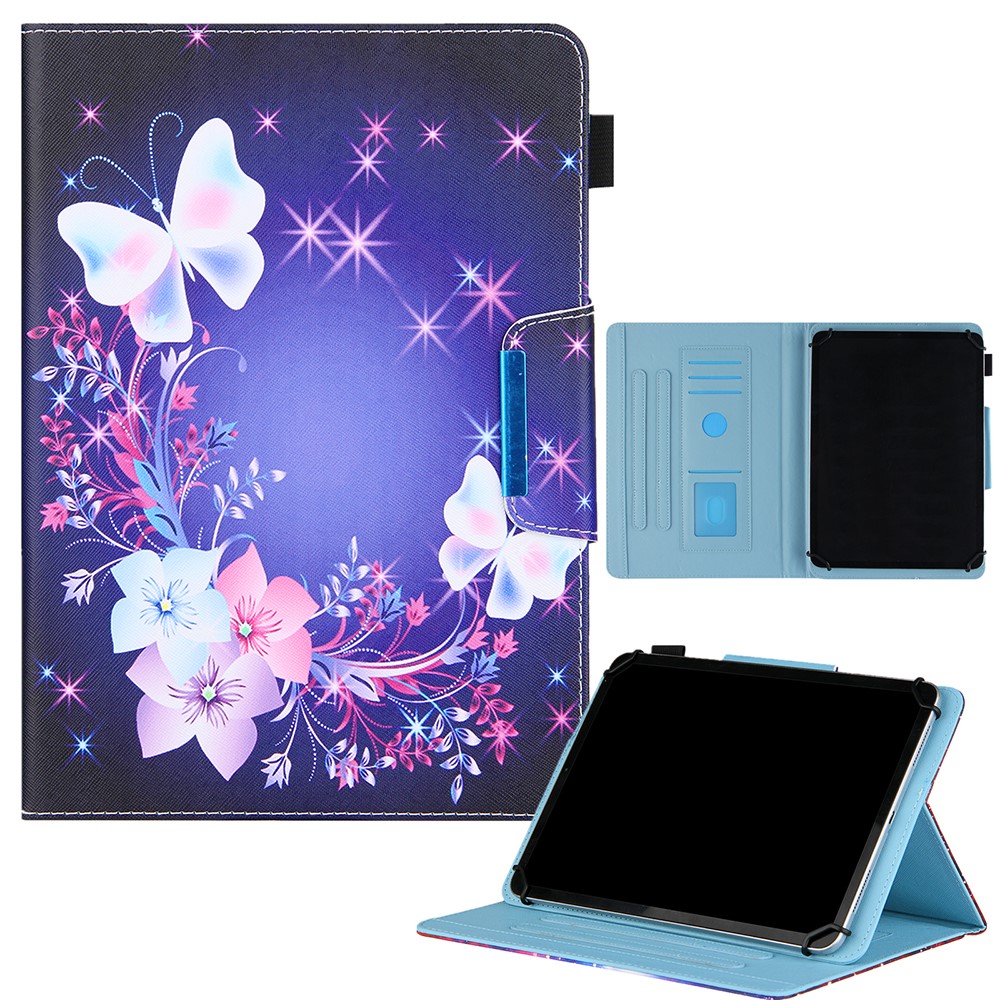Cross Texture Pattern Printing Universal Leather Tablet Case for 8-inch Tablets - Butterfly and Flower-10