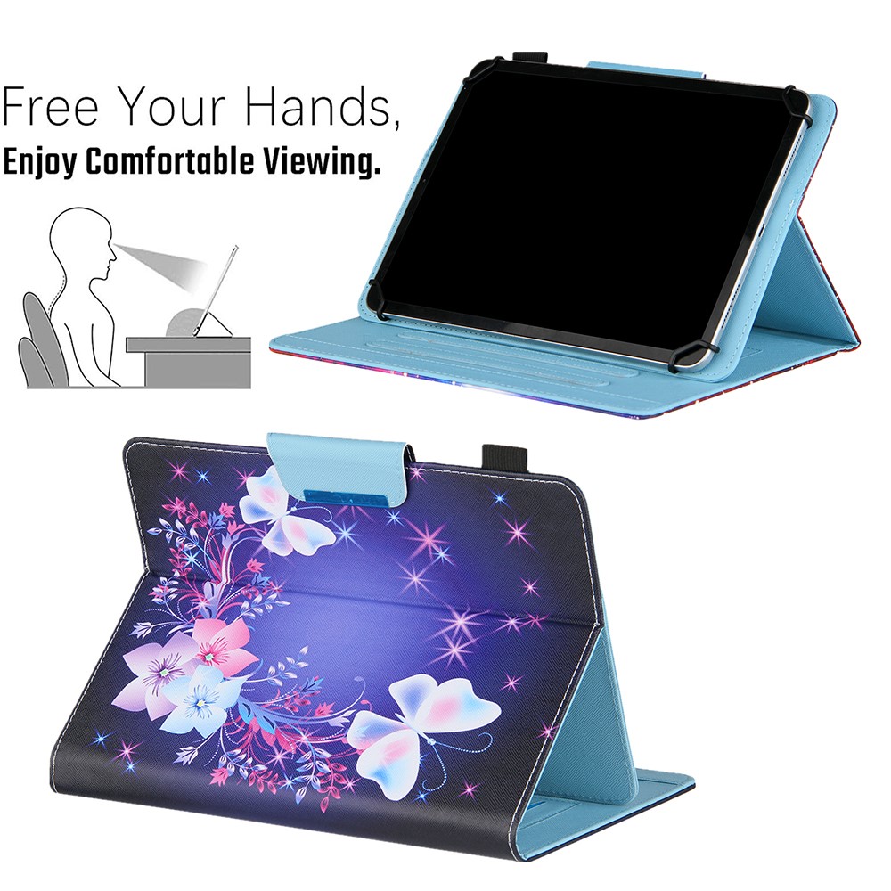 Cross Texture Pattern Printing Universal Leather Tablet Case for 8-inch Tablets - Butterfly and Flower-4