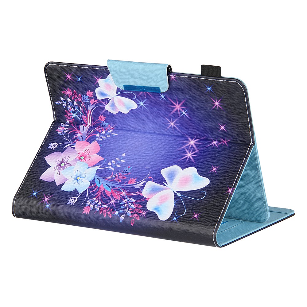 Cross Texture Pattern Printing Universal Leather Tablet Case for 8-inch Tablets - Butterfly and Flower-7