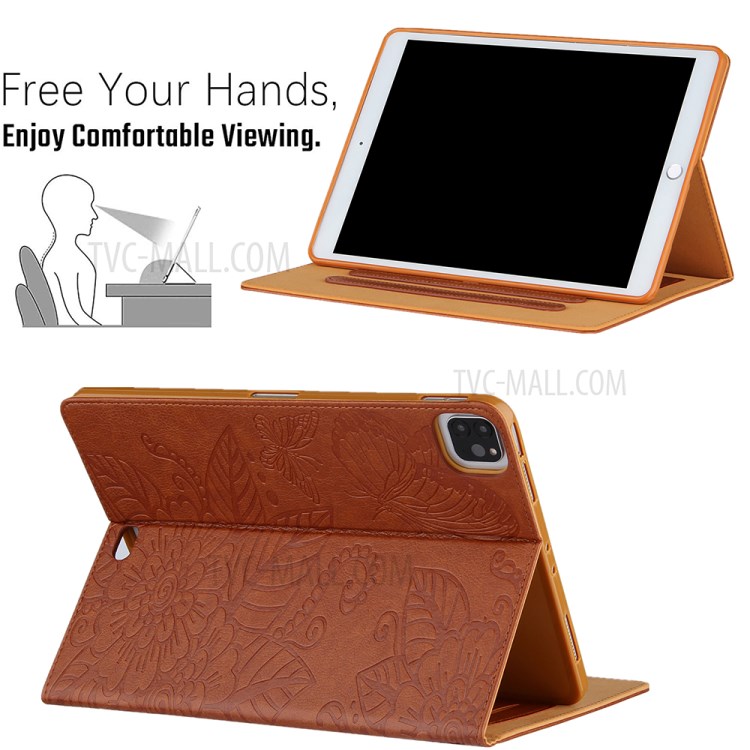 Full Protection Leather Tablet Protective Shell with Pattern Imprinting for iPad Air (2020)/Pro 11-inch (2018)/(2020) - Brown-4